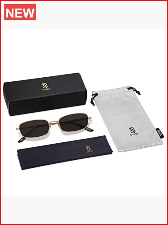 Retro Narrow Rectangle Sunglasses with UV400 Protection Metal Frame main image 4